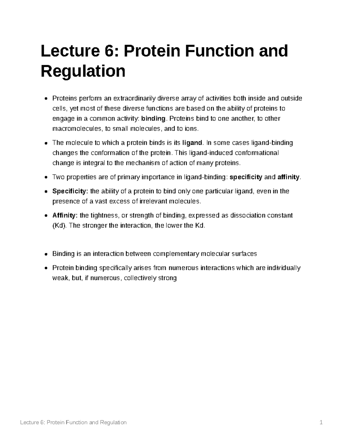 lecture-6-protein-function-and-regulation-lecture-6-protein-function