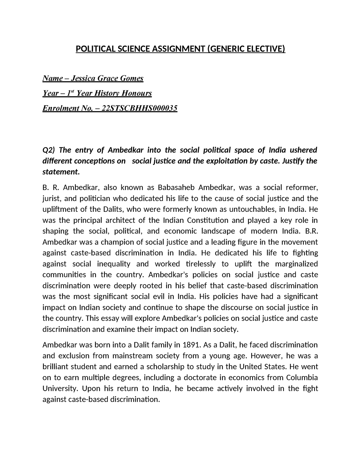 Polsci Assignment - Notes - POLITICAL SCIENCE ASSIGNMENT (GENERIC ...