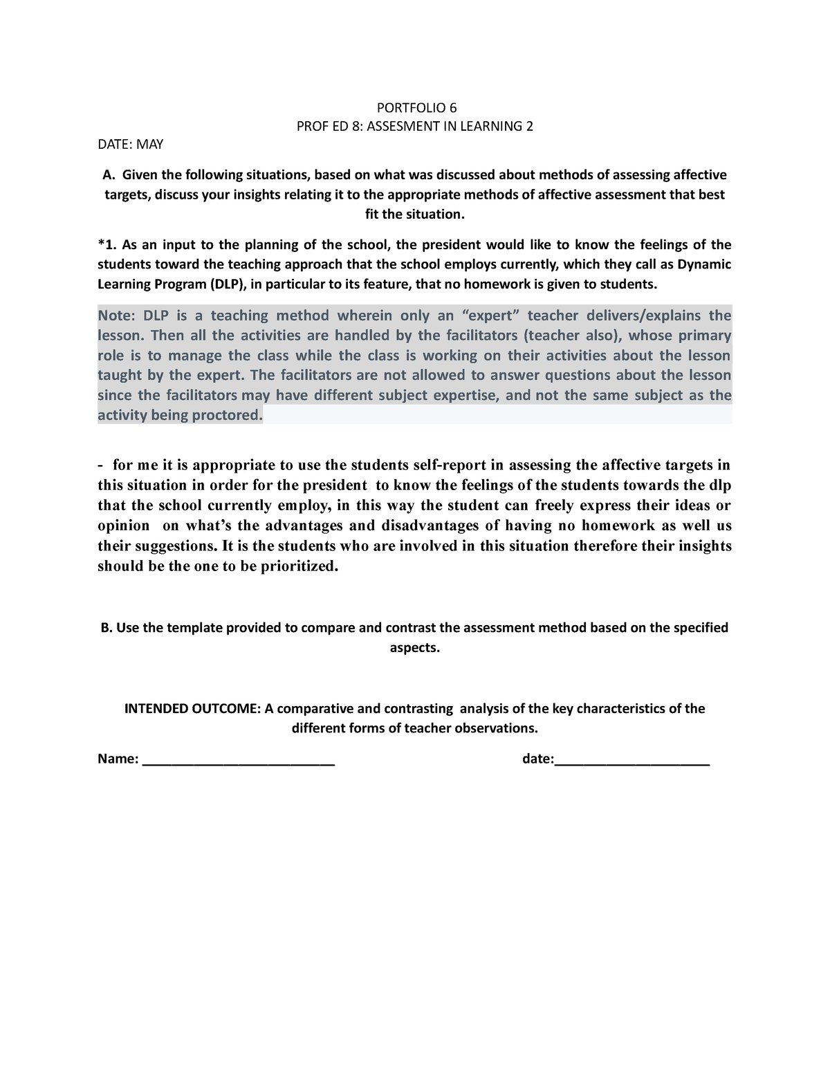 Portfolio 6 - summary - PORTFOLIO 6 PROF ED 8: ASSESMENT IN LEARNING 2 ...