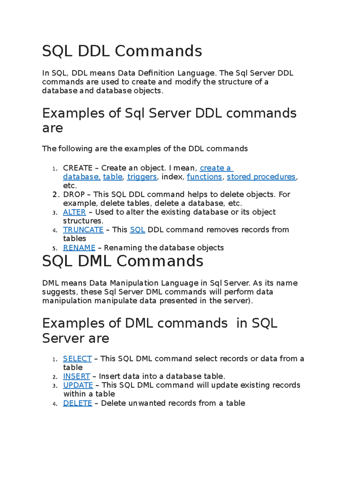 SQL DDL Commands class 12 ip SQL DDL Commands In SQL, DDL means