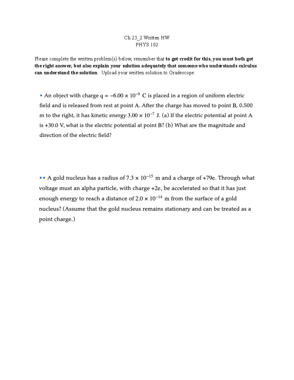 Written problems 4 physics 102 - &K B :ULWWHQ +: 3+
