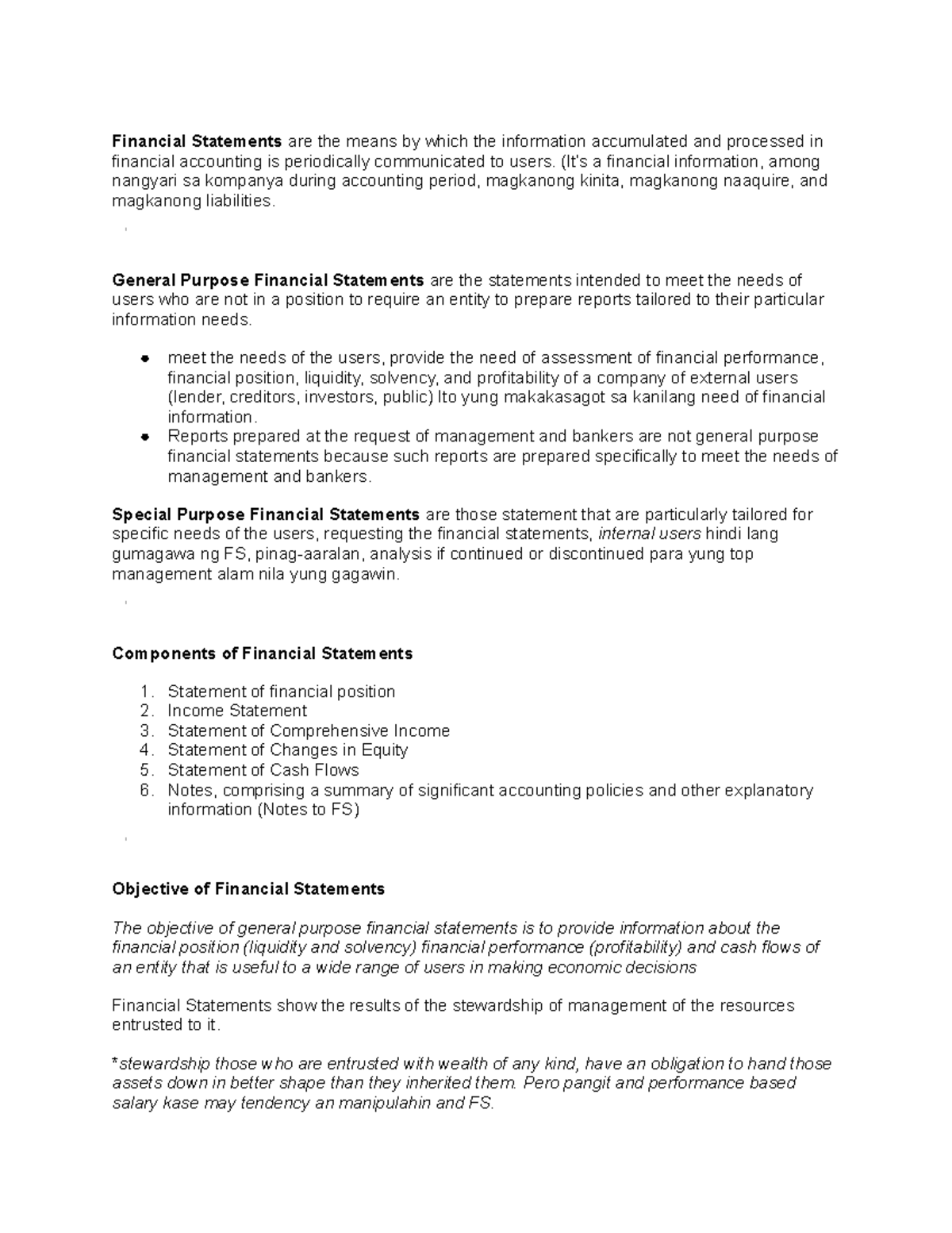 Financial Statements - (It’s a financial information, among nangyari sa ...