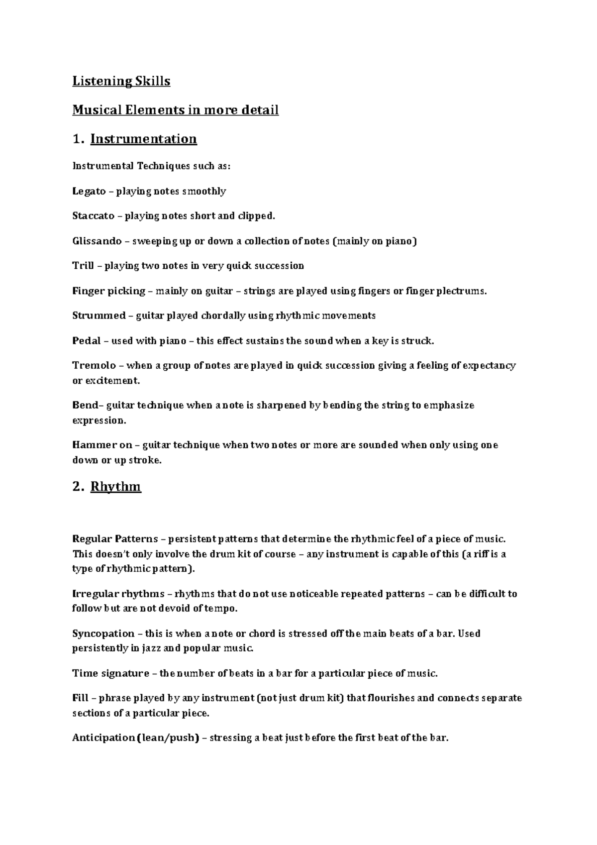 Musical Elements Guide - Listening Skills Musical Elements in more ...