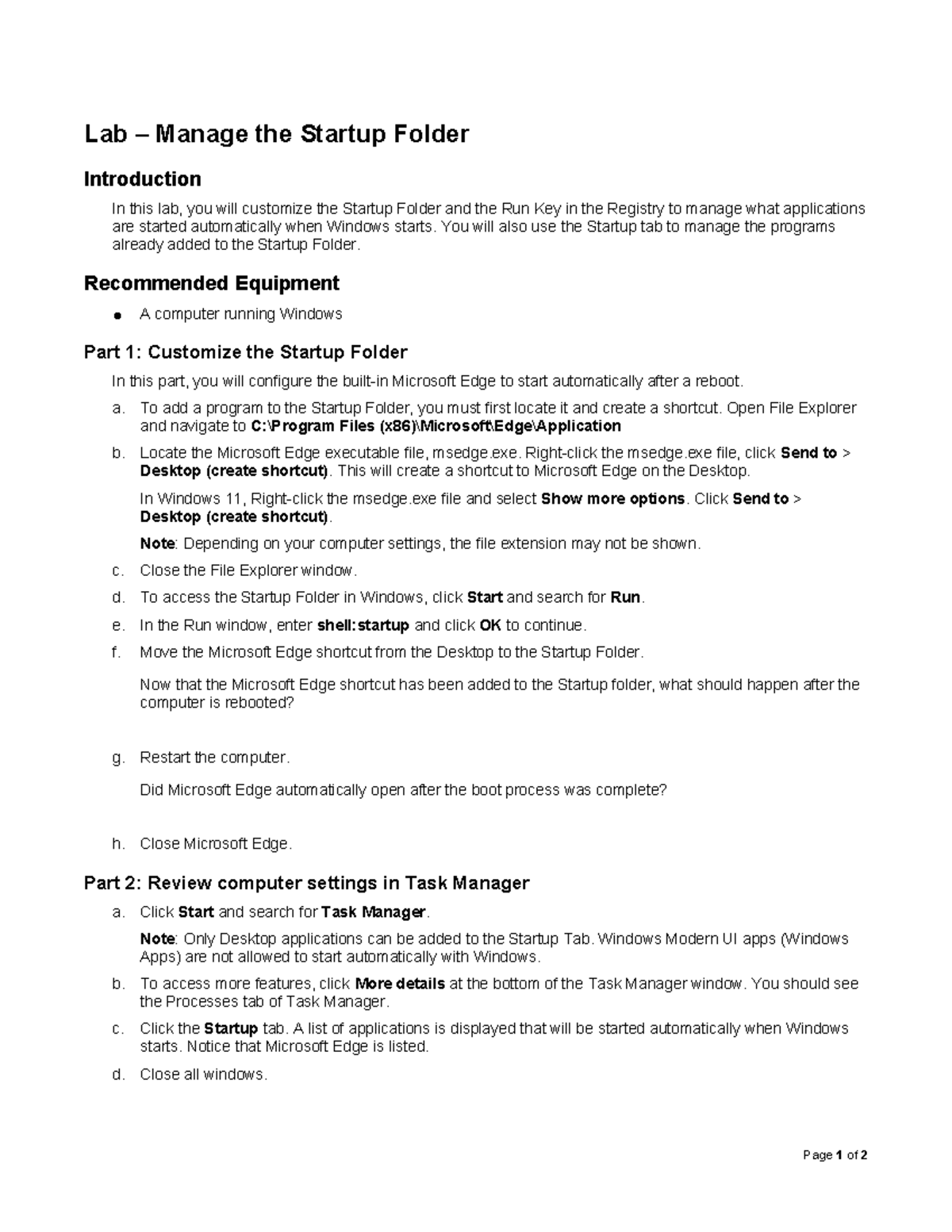 1.24 Lab - Manage the Startup Folder - Lab – Manage the Startup Folder ...
