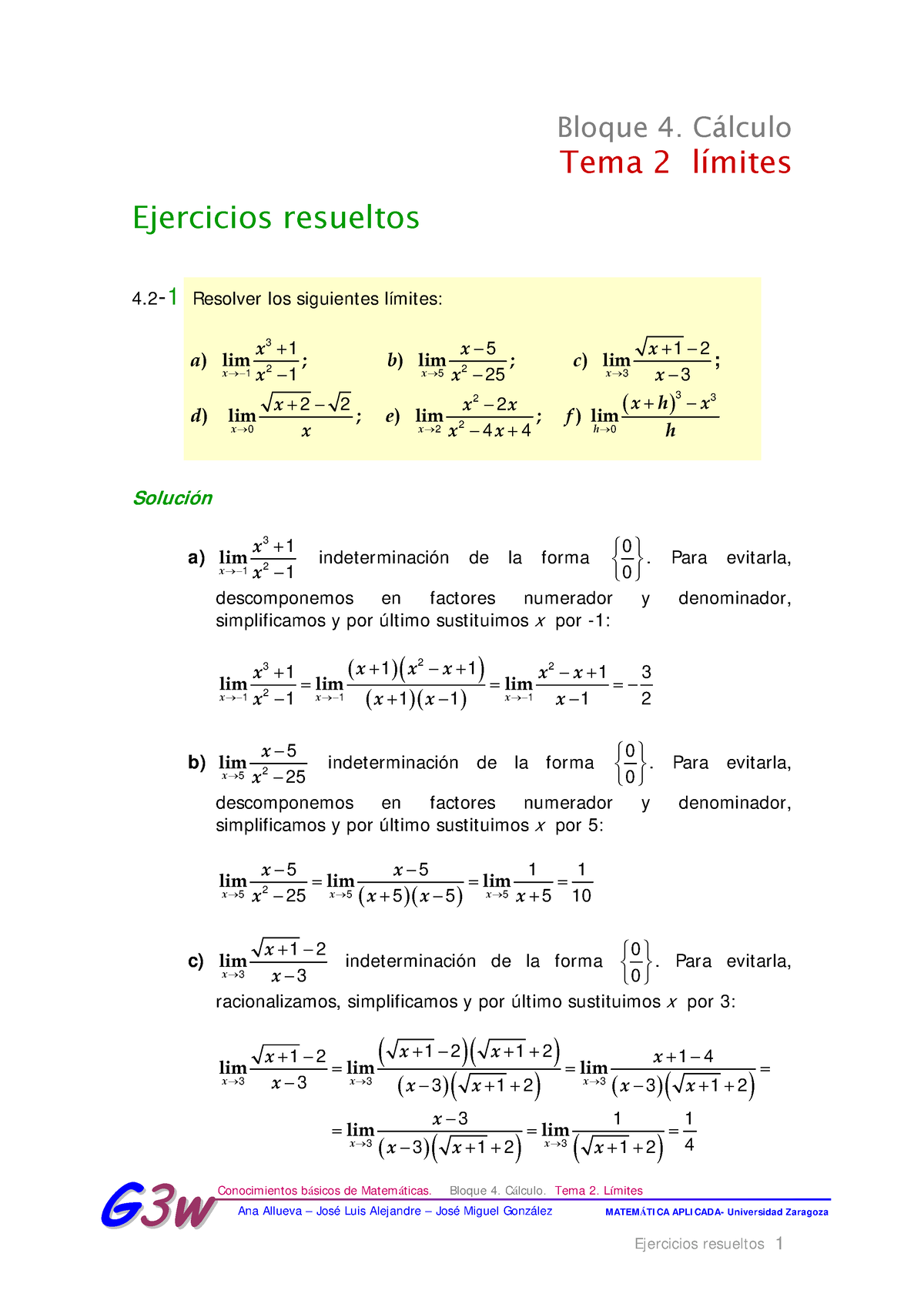 Ejercicios Limites Algebraicos Conocimientos Básicos De Matemáticas Bloque 4 Cálculo Tema 2 6570