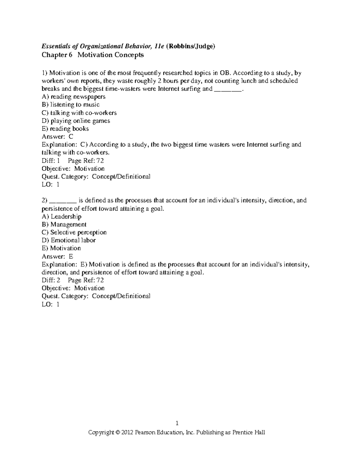 Chapter 6 Motivation Concepts - 1 Essentials of Organizational Behavior ...