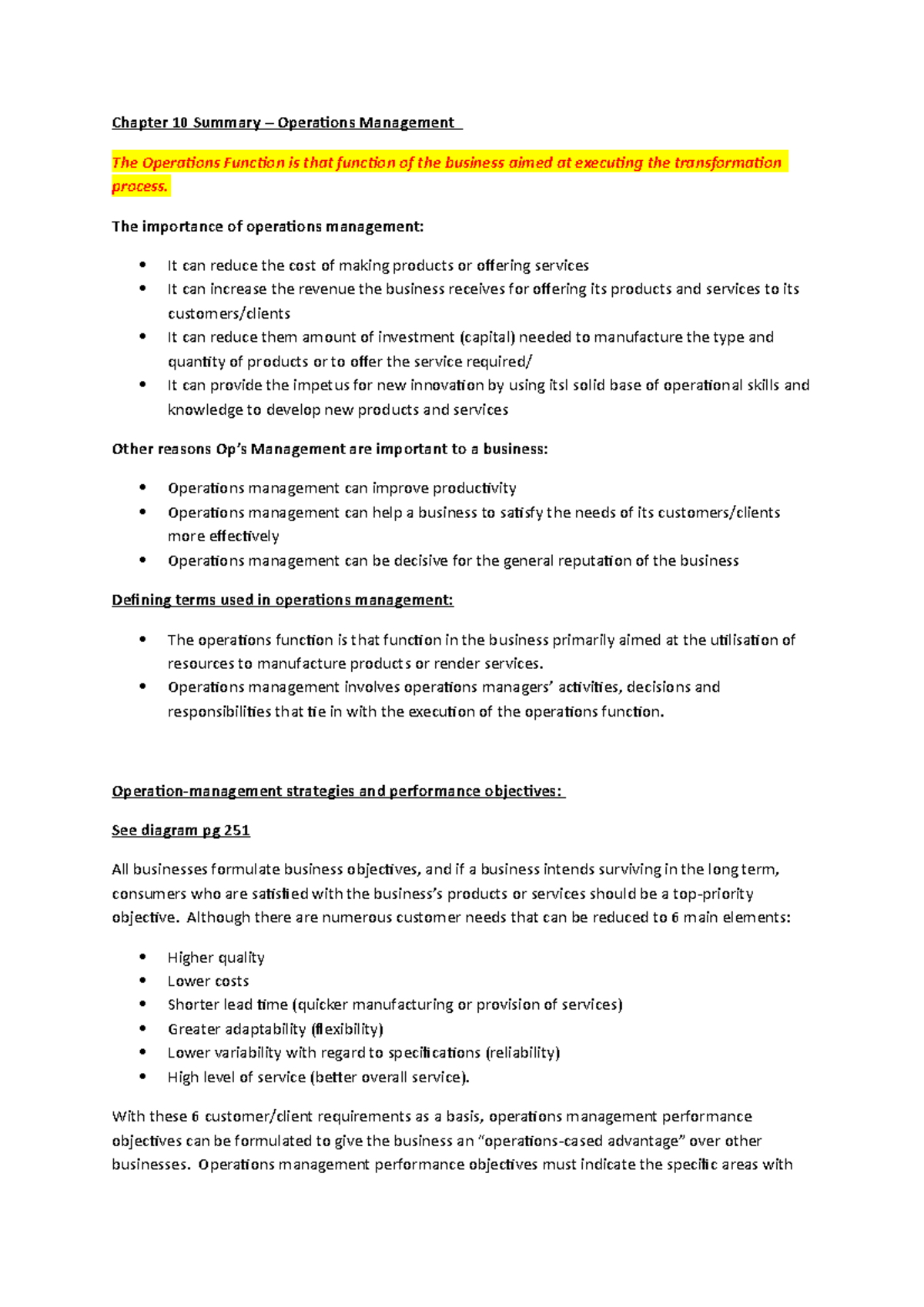 MNB1601- Notes-Chapter 10 summary - Chapter 10 Summary Operations ...