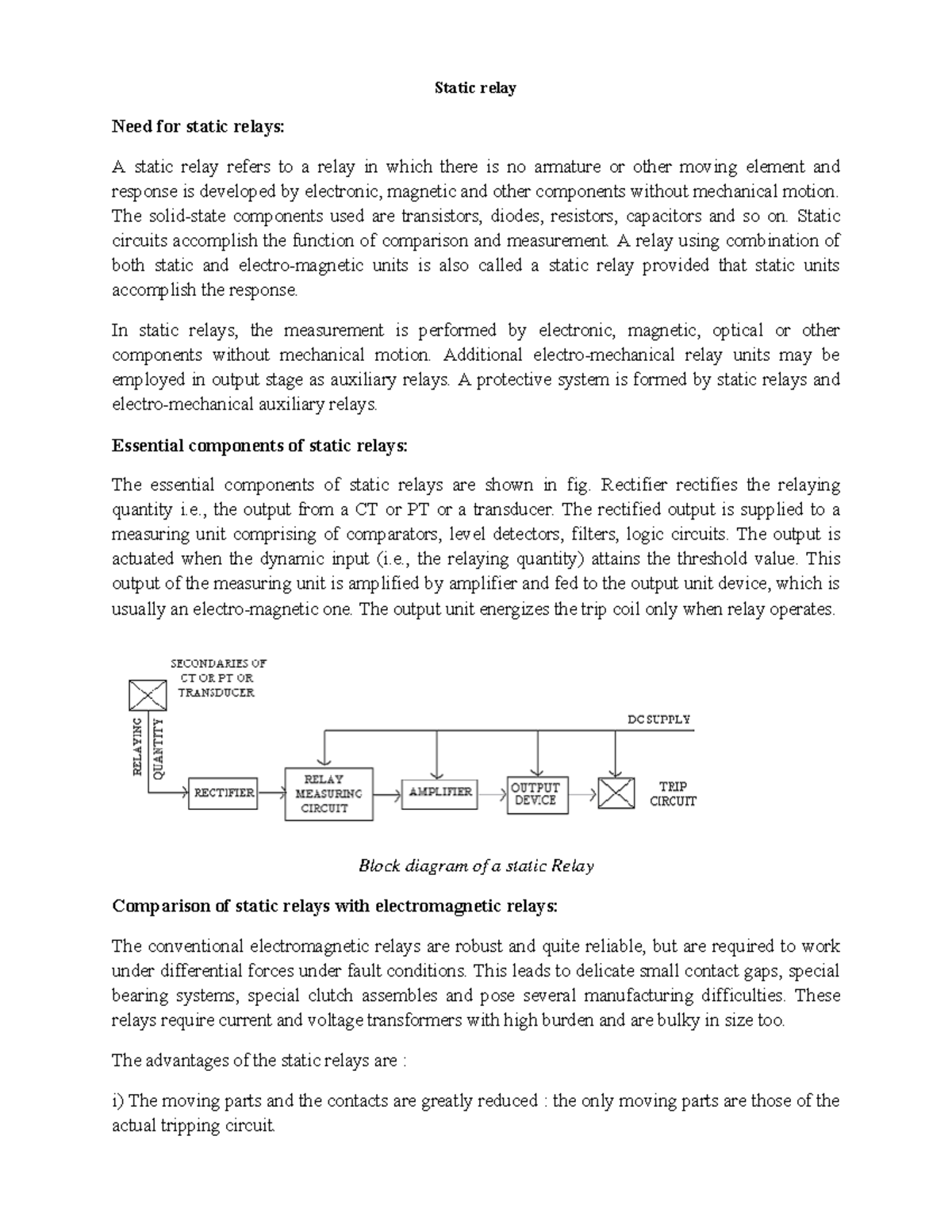 Static Relay 4 Static relay Need for static relays A static relay