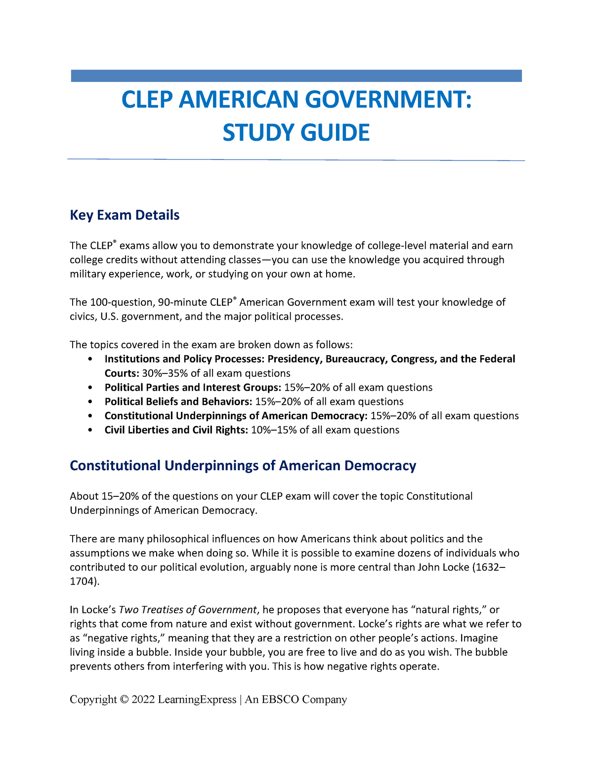 Clep American Gov Ebsco - CLEP AMERICAN GOVERNMENT: STUDY GUIDE Key ...