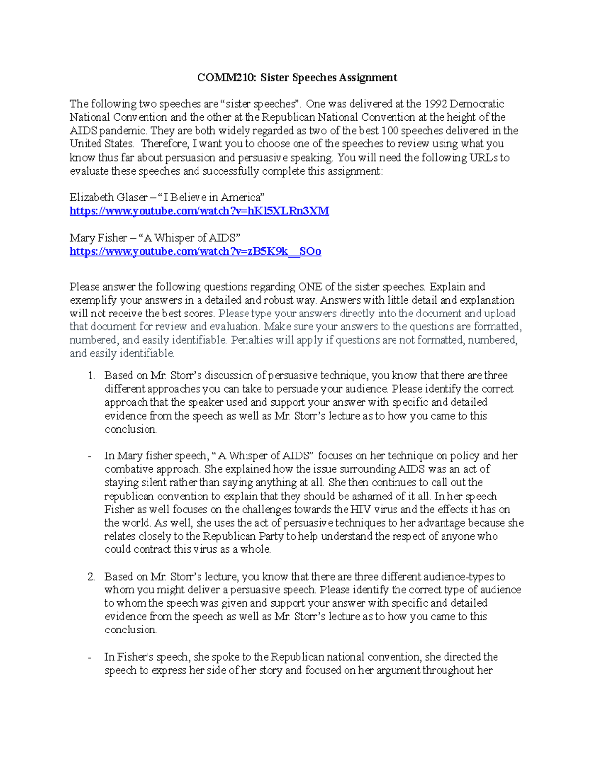 Case Sister+Speeches+Assignment+-+COMM210 - COMM210: Sister Speeches ...