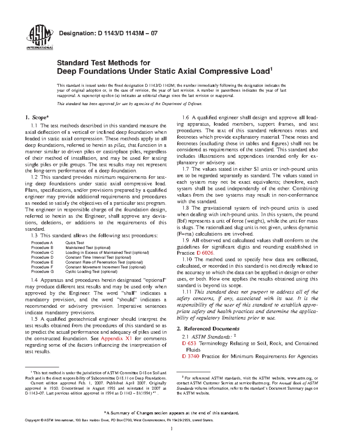 ASTM-D1143 07 Axial load test - Designation: D 1143/D 1143M – 07 ...