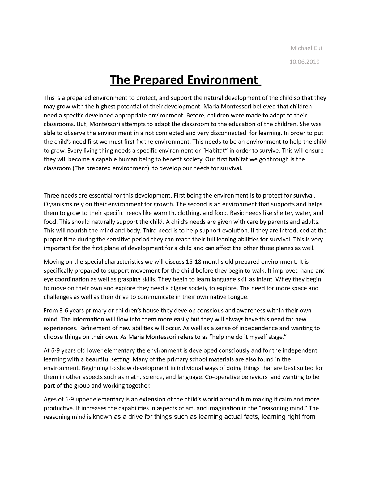 the prepared environment essay montessori