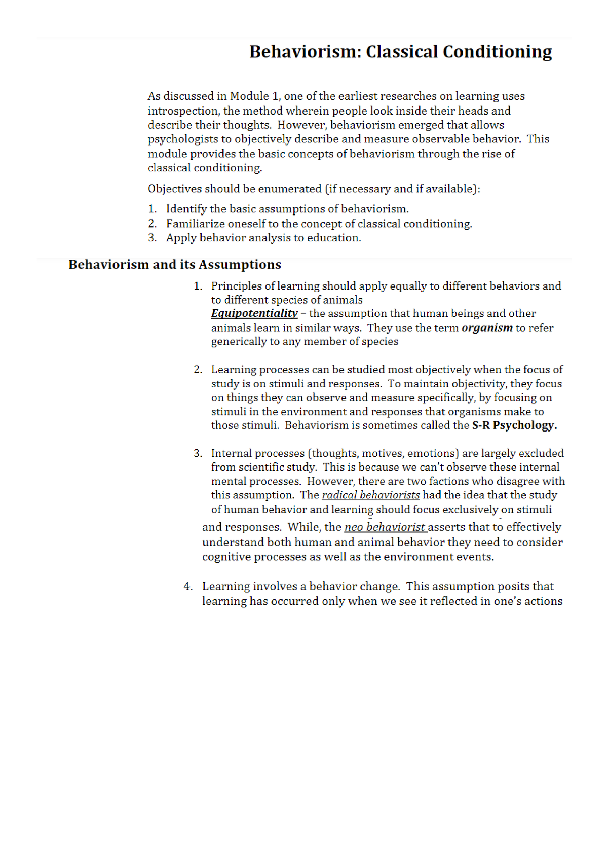 Behaviorism Classical Conditioning - General Psychology - Studocu