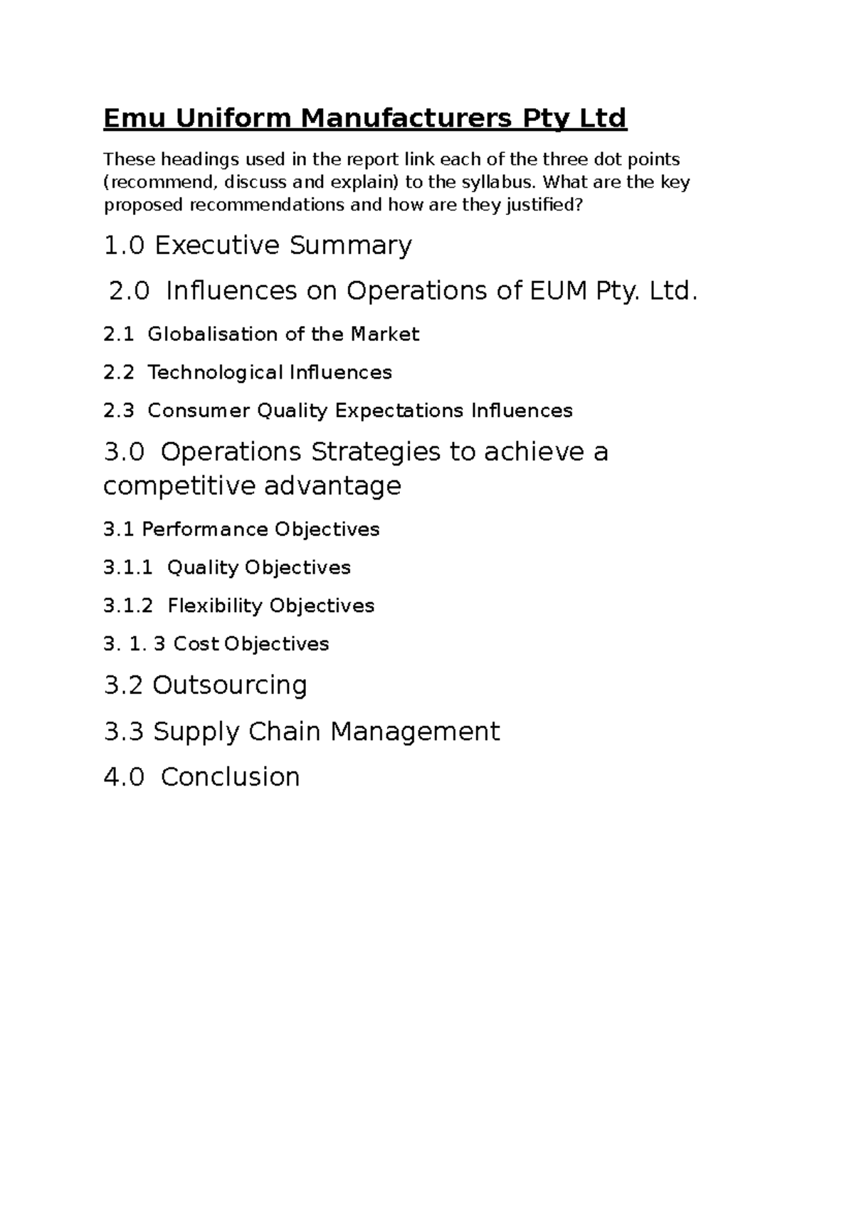 Scaffold from Business Report example - Emu Uniform Manufacturers Pty ...