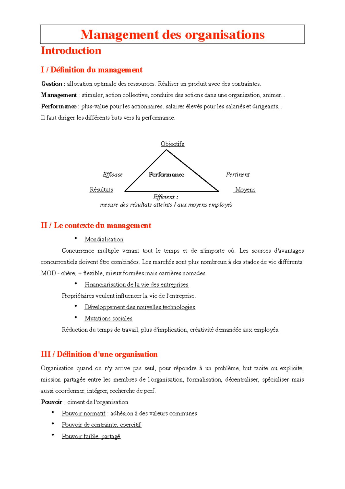 Cours De Management Introduction Management Des Organisations Cours De Management Introduction Management Des Organisations