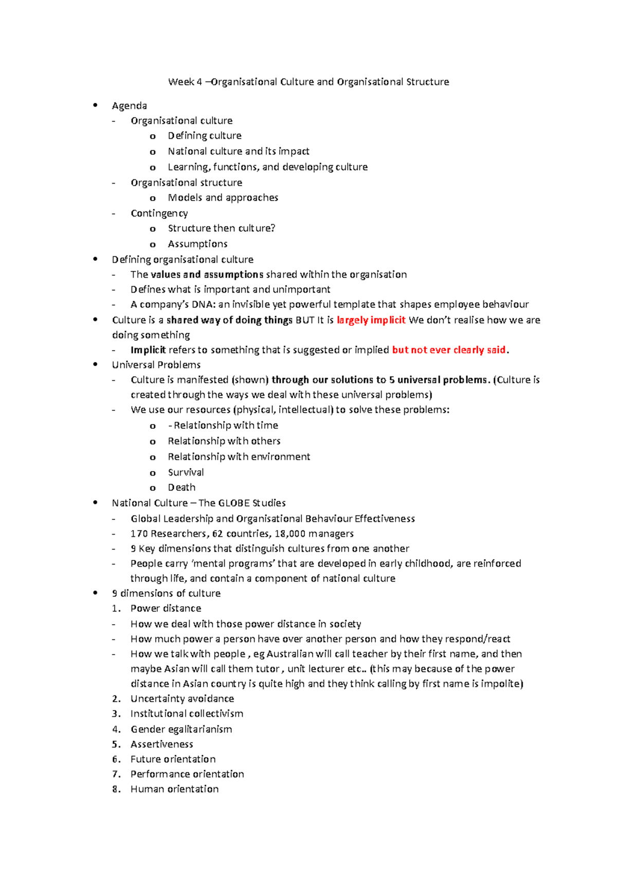 Lecture 4 (17-3-2020) - Notes For Mgmt1002 - Week 4 –Organisational ...