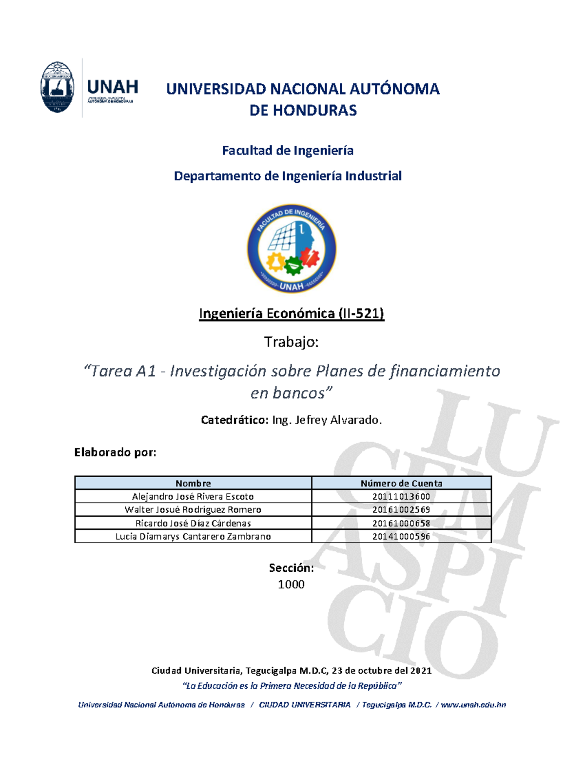 A1 Grupo F - Asignación 1 - UNIVERSIDAD NACIONAL AUT”NOMA DE HONDURAS ...