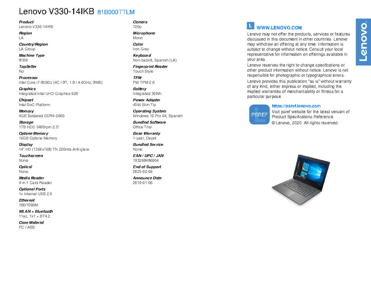 Lenovo V330-14IKB single model 202005 181033 CI7 Exclusiva - Lenovo ...