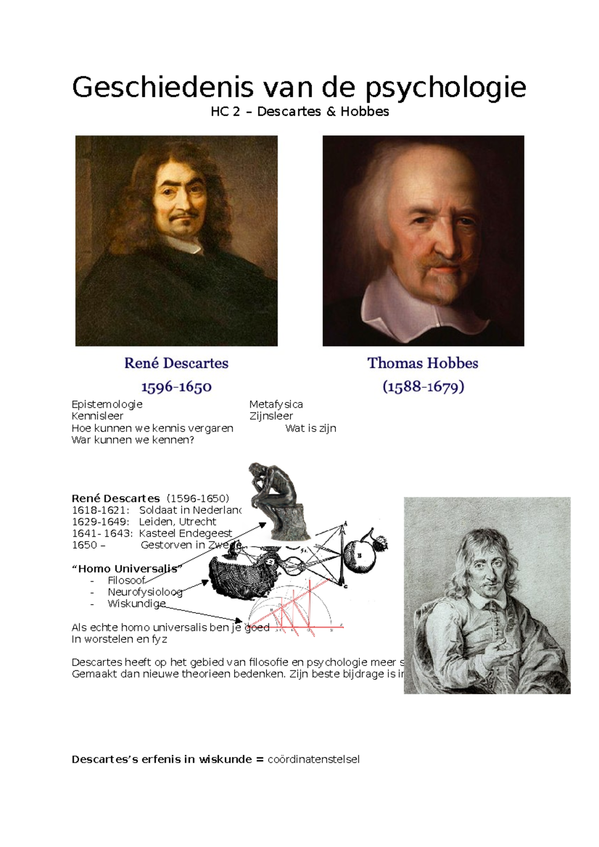 HC 2 - Geschiedenis Van De Psychologie - Descartes En Hobbes ...