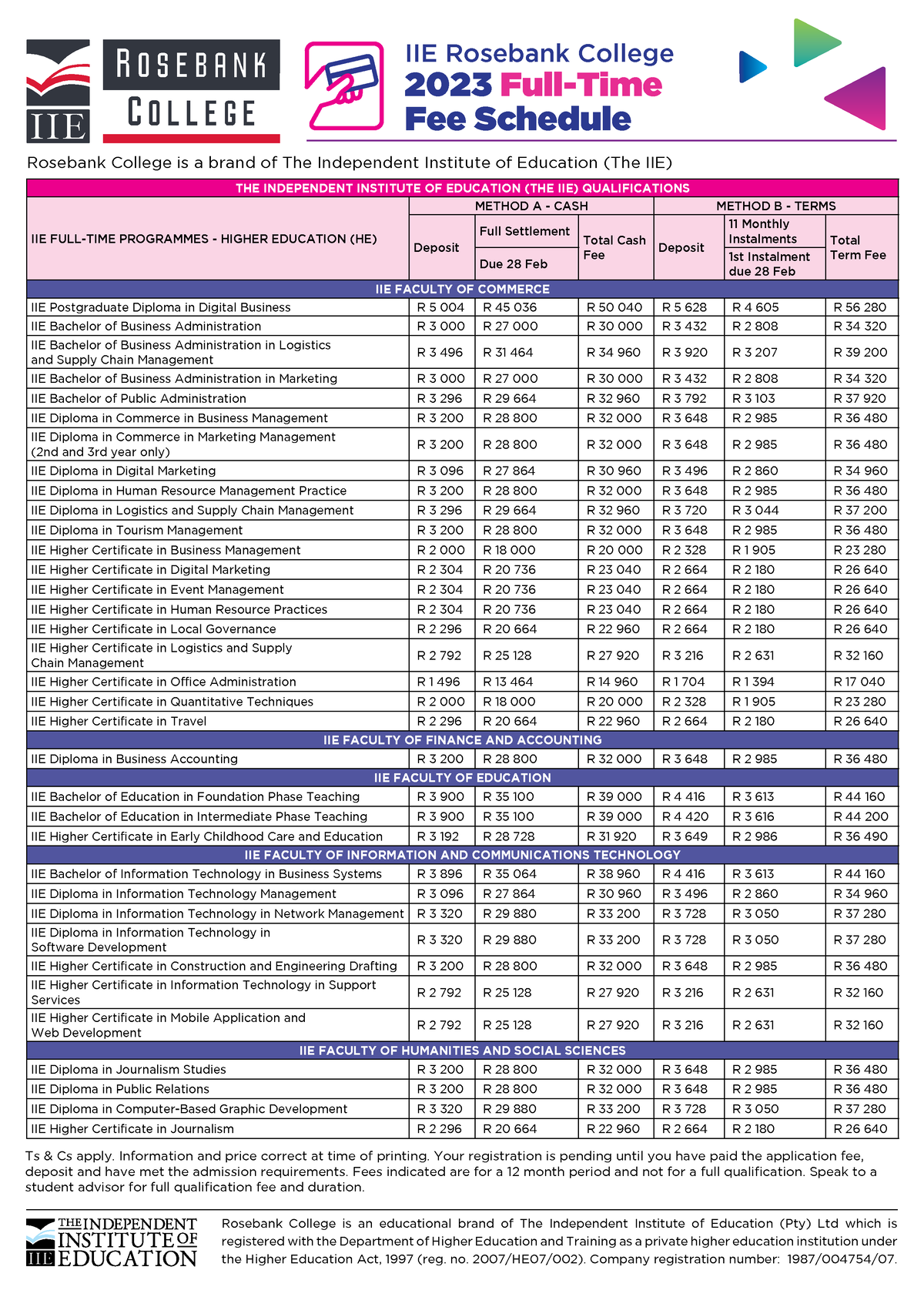 2023 fulltime fee schedule final IIE Rosebank College 2023 FullTime