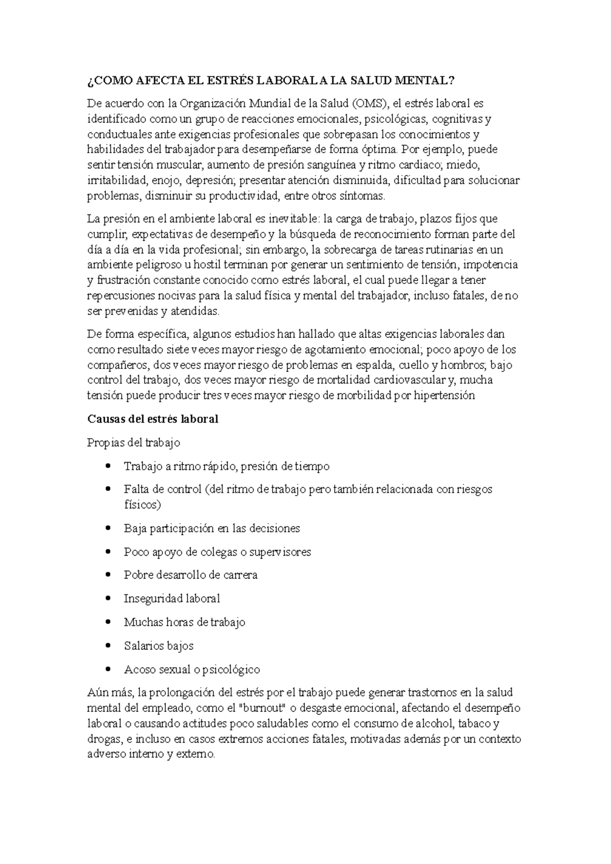 COMO Afecta EL Estrés Laboral A LA Salud Mental - Salud y Conducta ...