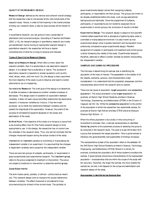 Pr2reviewer - reviewer - QUANTITATIVE RESEARCH DESIGN Research Design ...