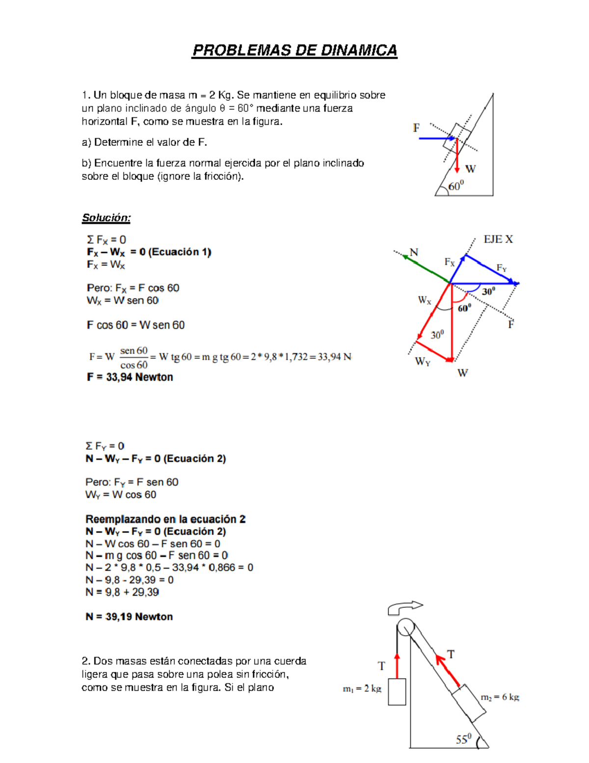 Tv Din Mica Problemas Resueltos Problemas De Dinamica Un Bloque De Masa M Kg Se Mantiene