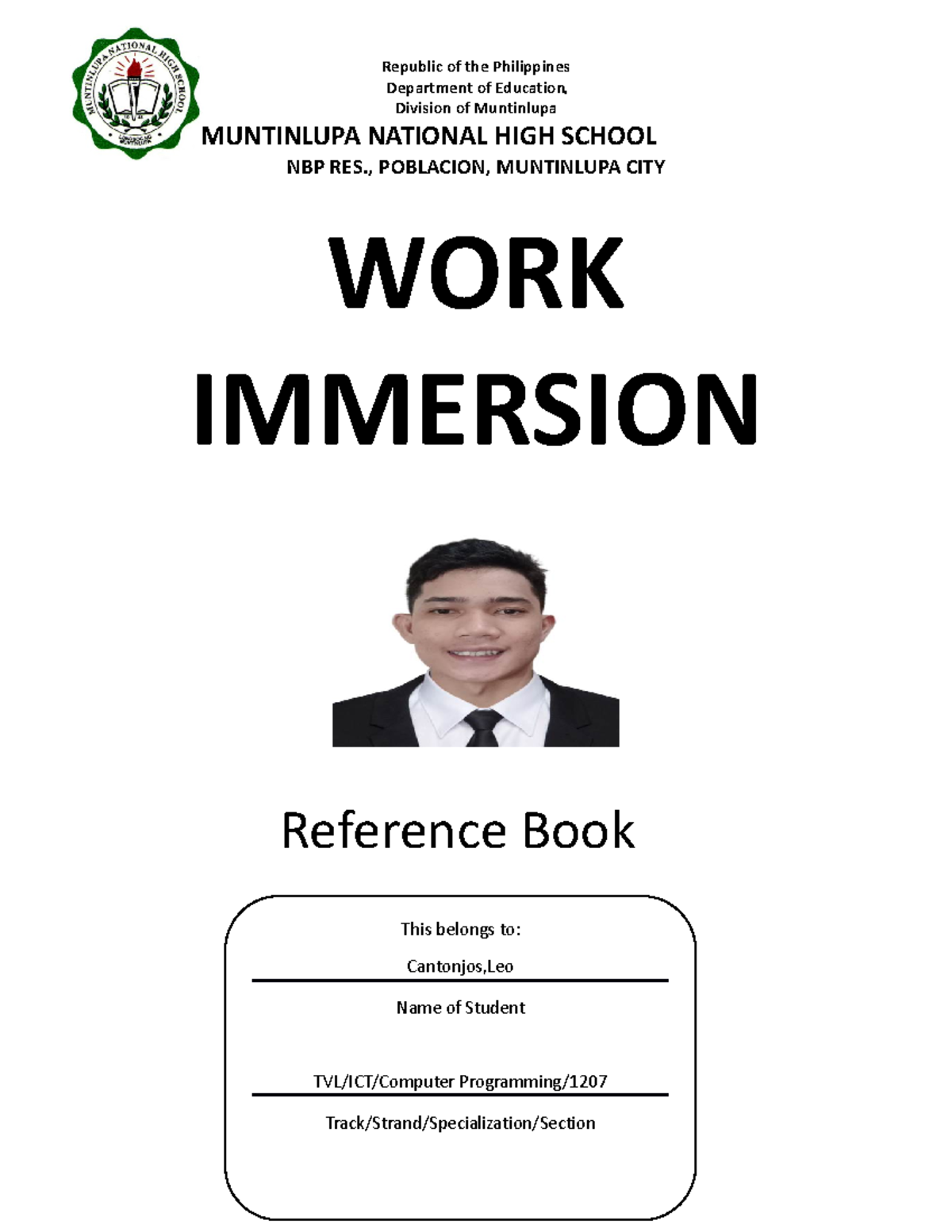 WORK Immersion Journal Template 2022 2023 - Department of Education ...