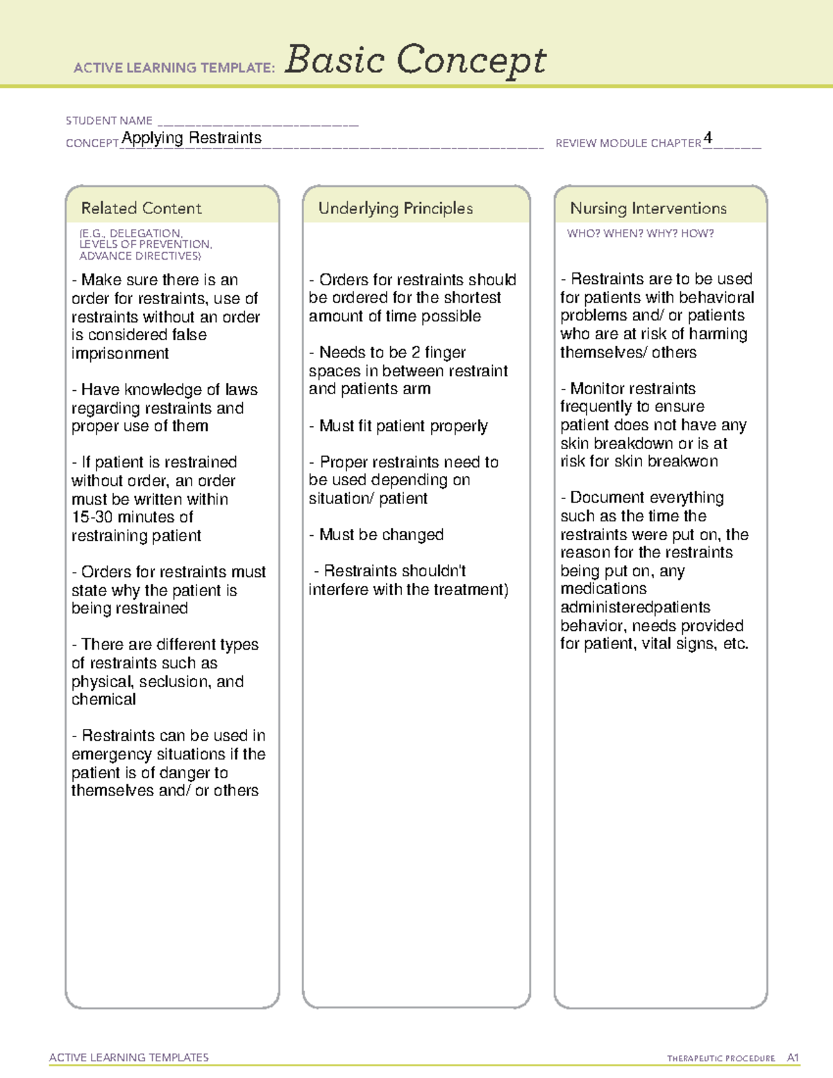 Applying restraints - ATI practice template review material and review ...