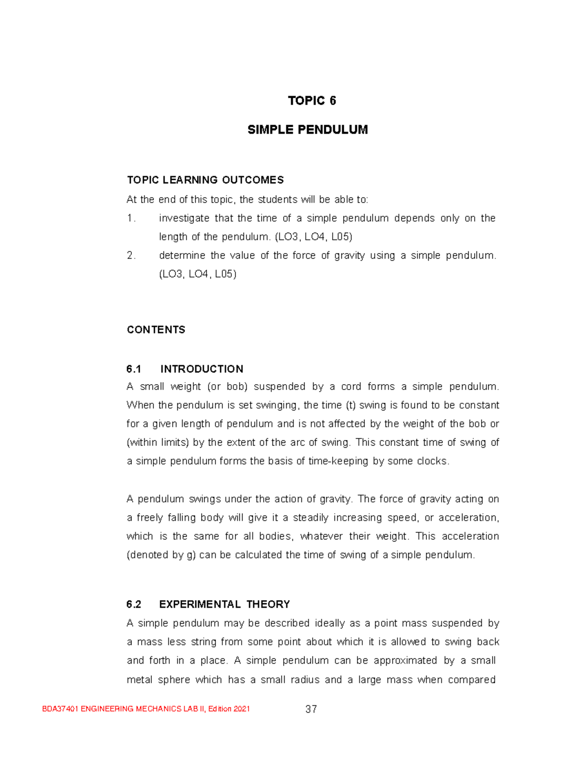 graded assignment lab report pendulum