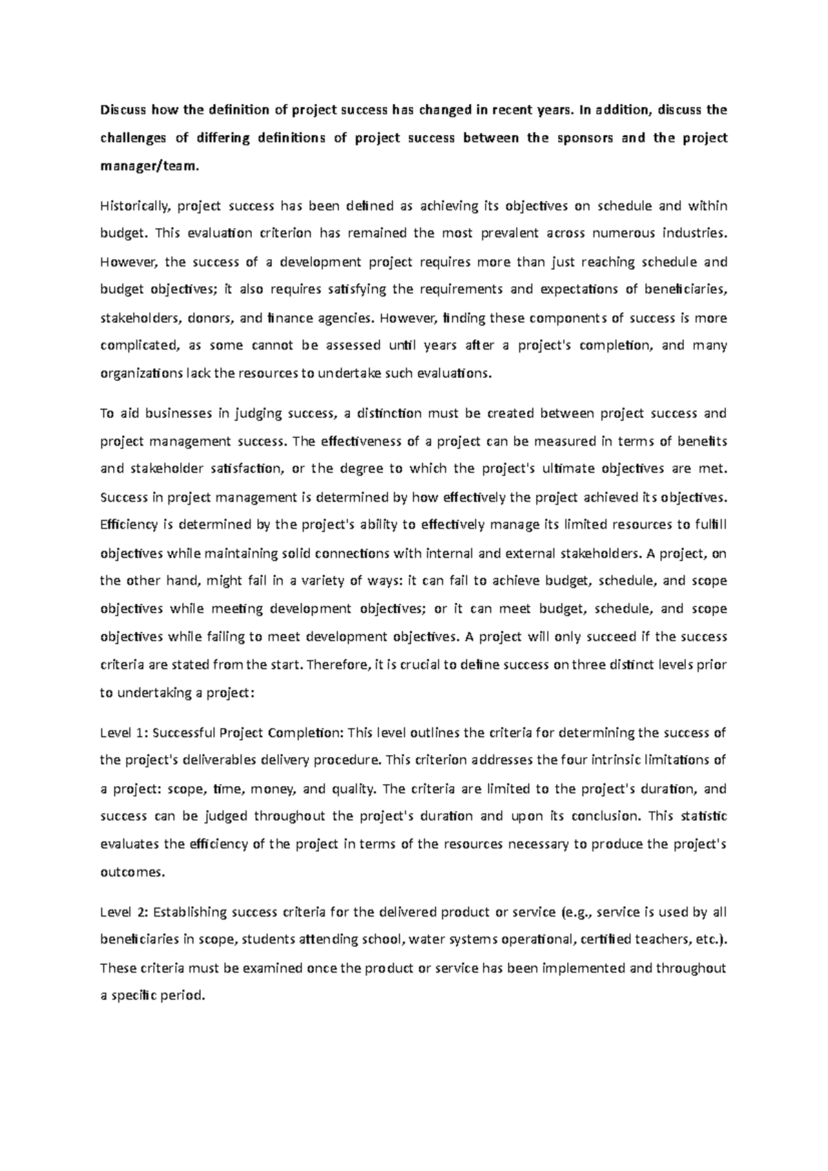 New Microsoft Word Document - Discuss how the definition of project ...