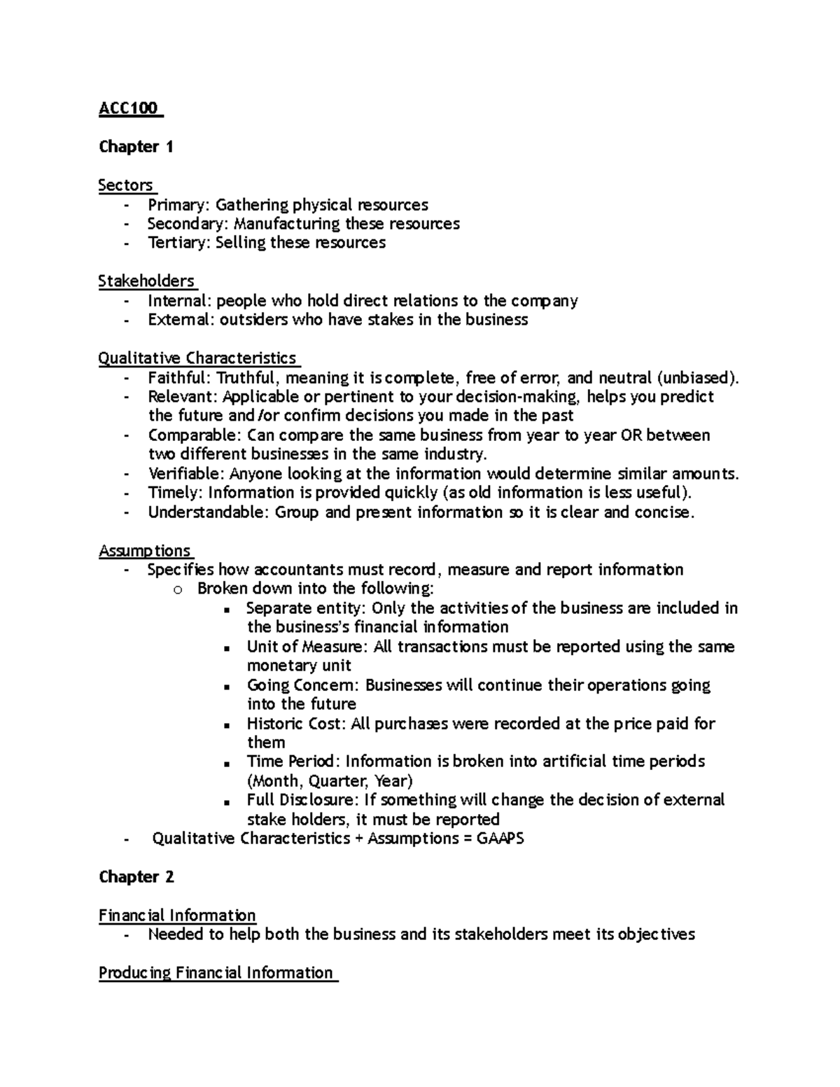 ACC100 Exam Notes - ACC100 Chapter 1 Sectors - Primary: Gathering ...