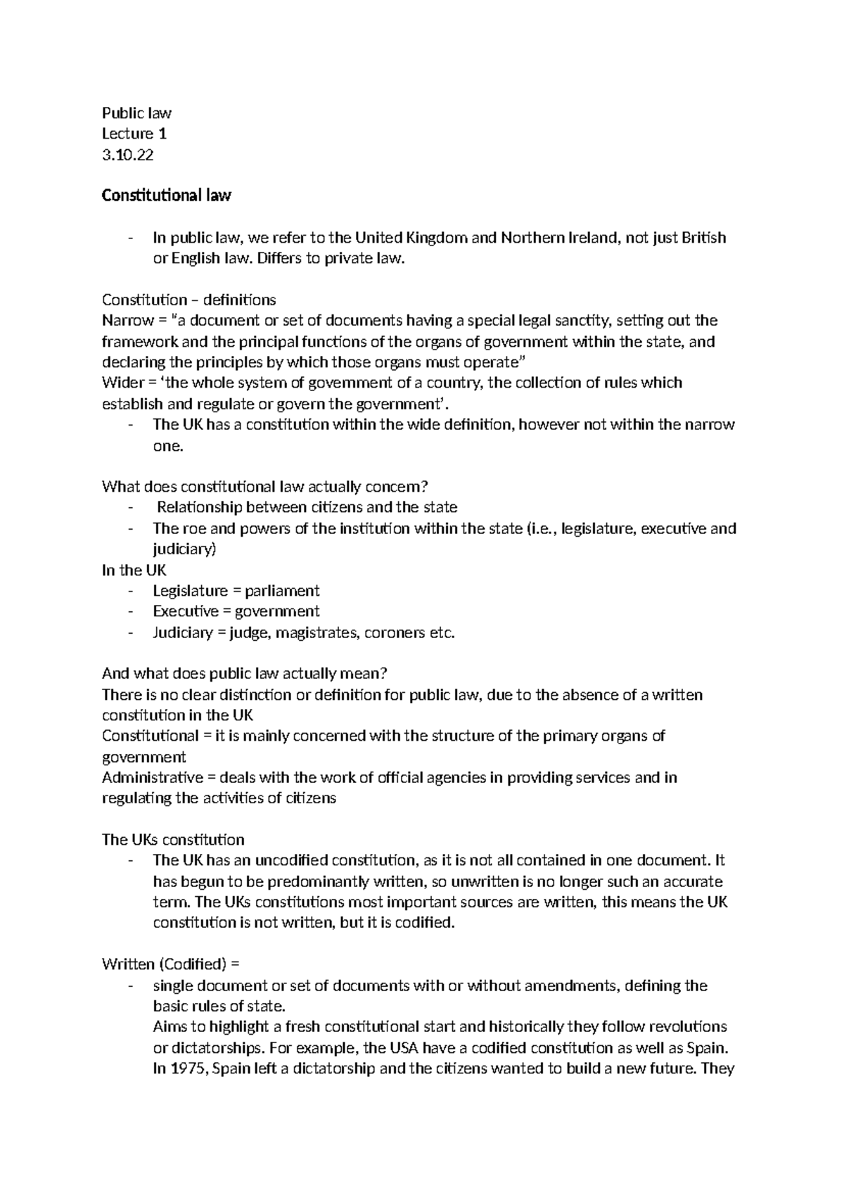 Constitutional law - public law notes - Public law Lecture 1 3 ...
