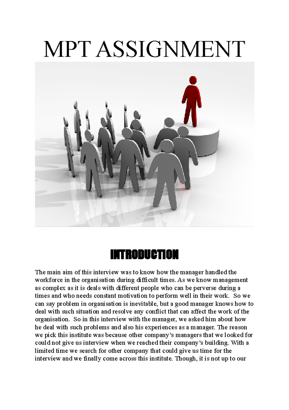 MPT Assignment - MPT ASSIGNMENT INTRODUCTION The main aim of this ...