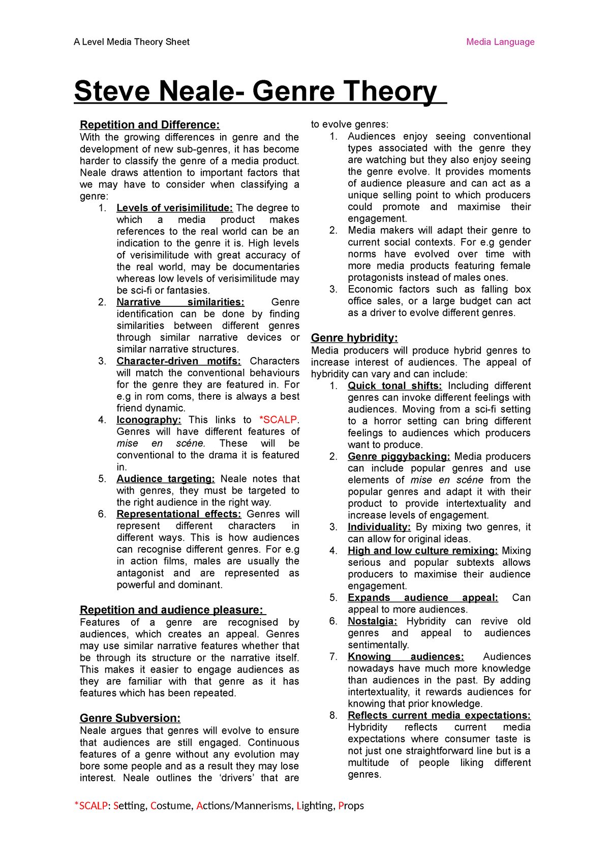 4. Steve Neale- Genre theory - A Level Media Theory Sheet Media ...