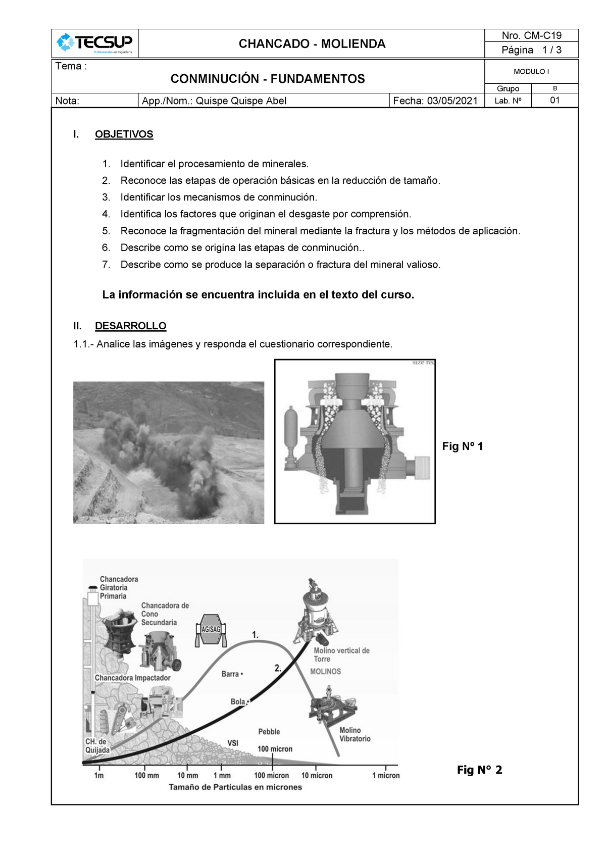 Lab 01 Conminucion 2- Teoria - CHANCADO - MOLIENDA Página 1 / 3 Tema ...