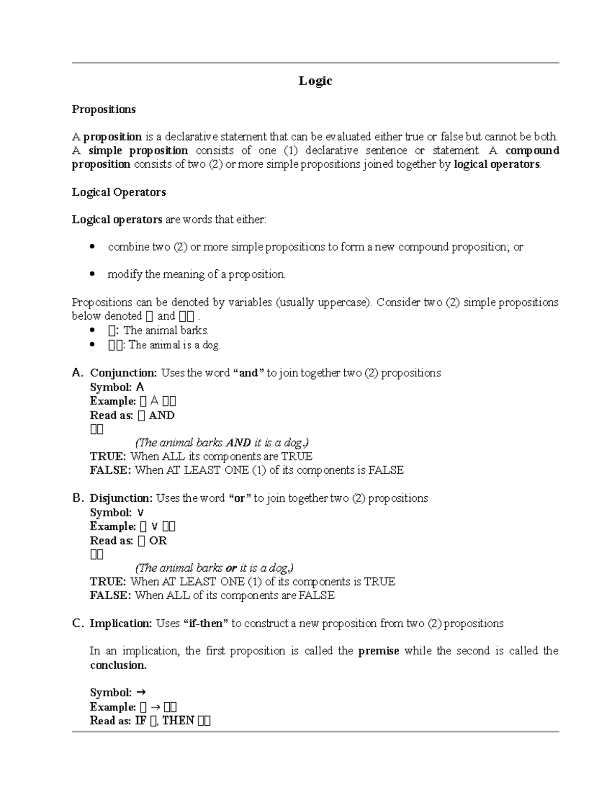 Logic - Logic Propositions A proposition is a declarative statement ...