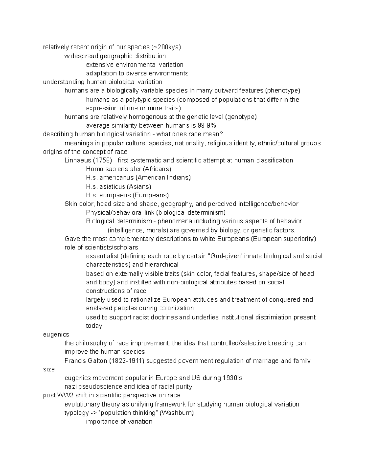 Week 10 ANTH notes - Goes over human biological variation, the history ...