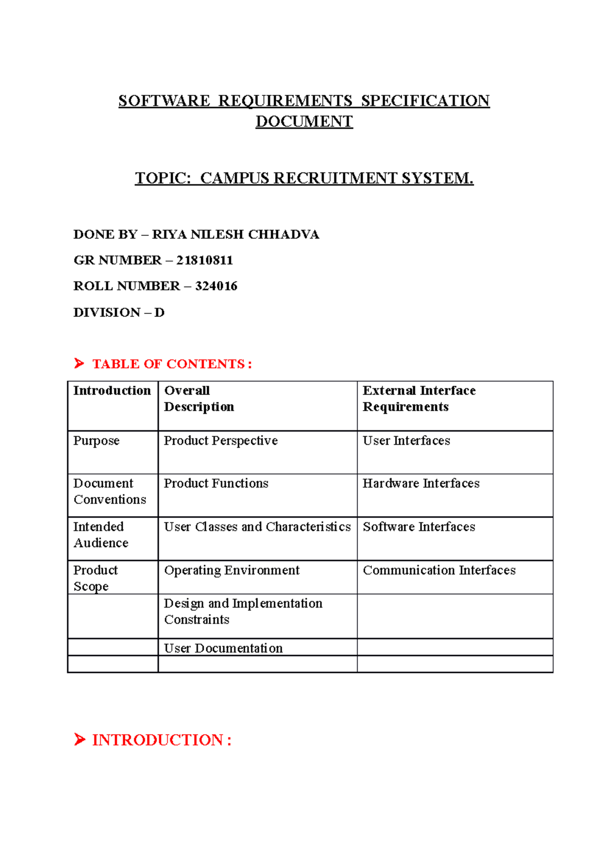 SEPM - none - SOFTWARE REQUIREMENTS SPECIFICATION DOCUMENT TOPIC ...