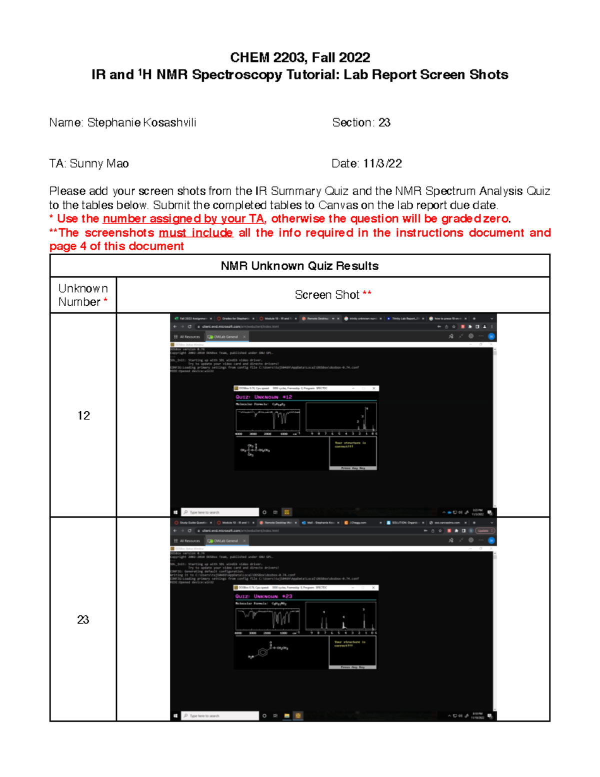 Lab 10 - Trinity Report - Grade got: 40/40 - CHEM 2203, Fall 2022 IR ...