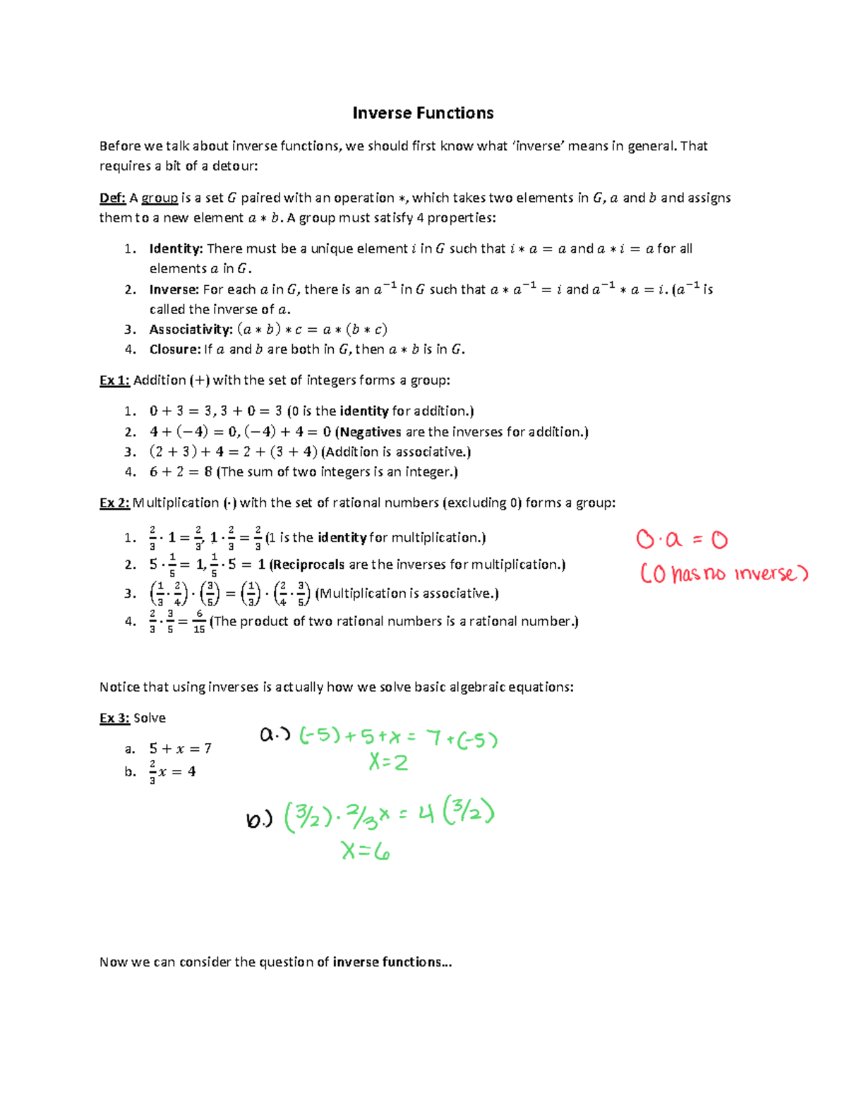 1.9 Inverse Functions Inverse Functions Before we talk about inverse