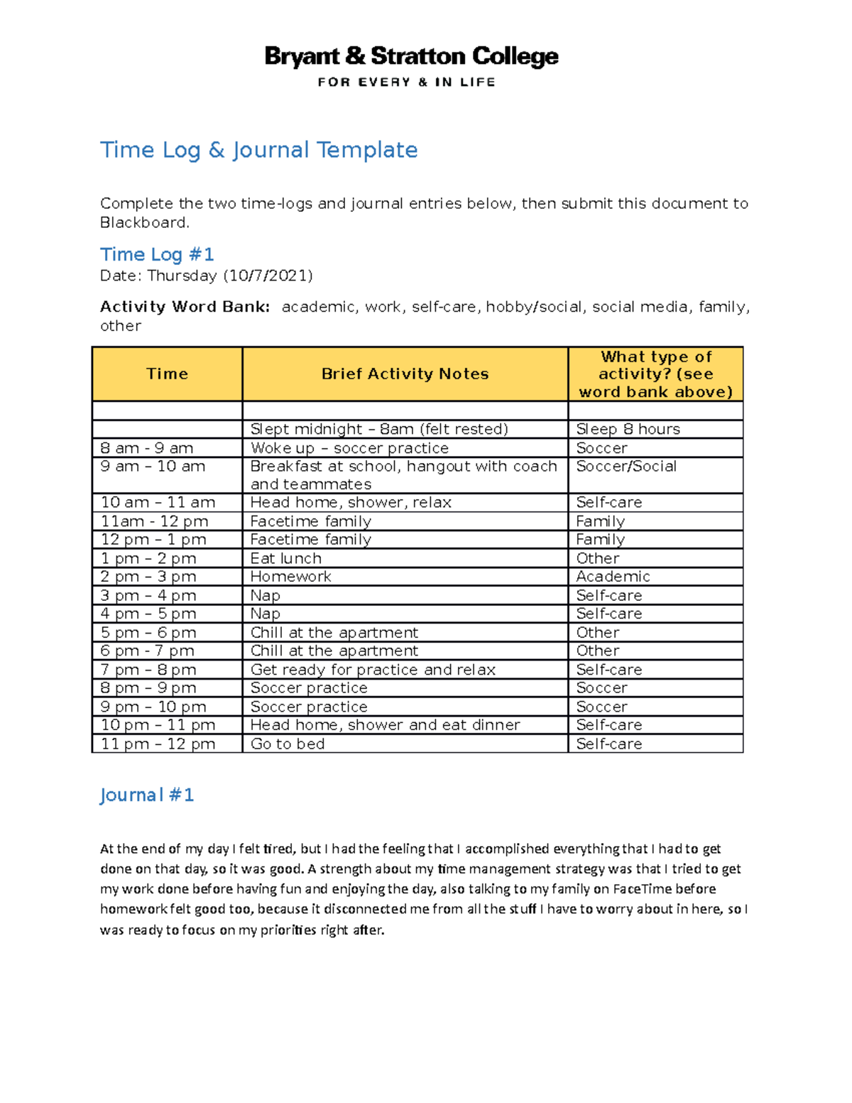 COMM104 M3 Time Log Journal Time Log & Journal Template Complete the