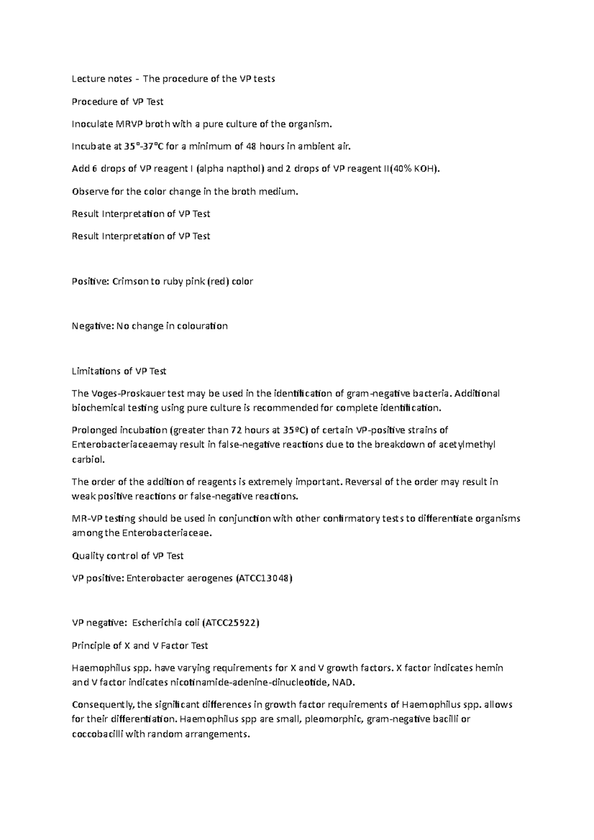 Lecture notes - The procedure of the VP tests - Lecture notes - The ...