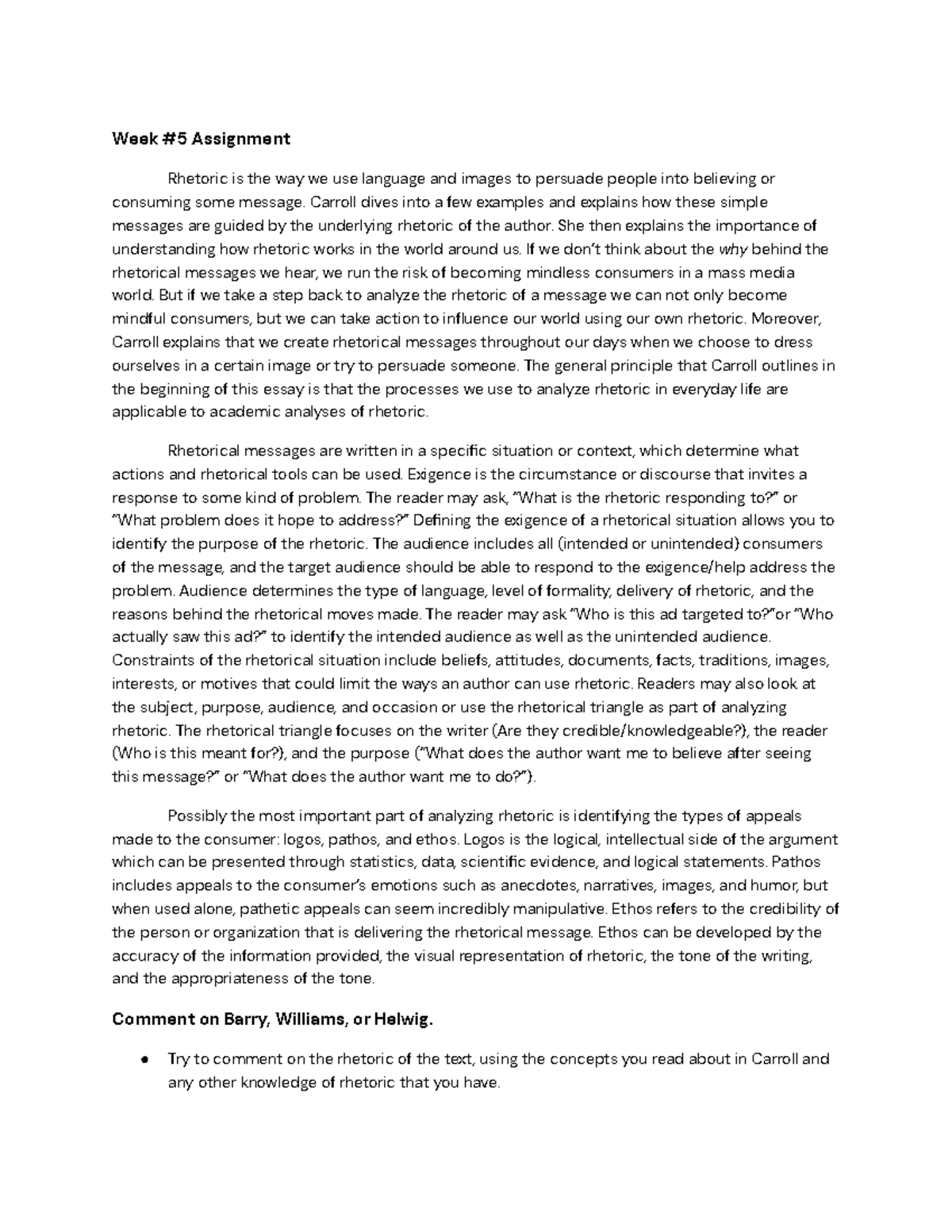 Week 5 English 101 Week 5 Discussion Board Post Response. Week 5