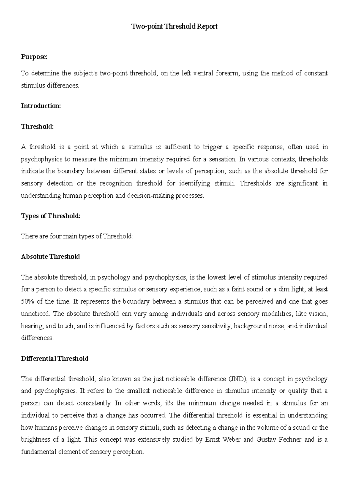 Experimental Two Point Threshold Experiment Twopoint Threshold