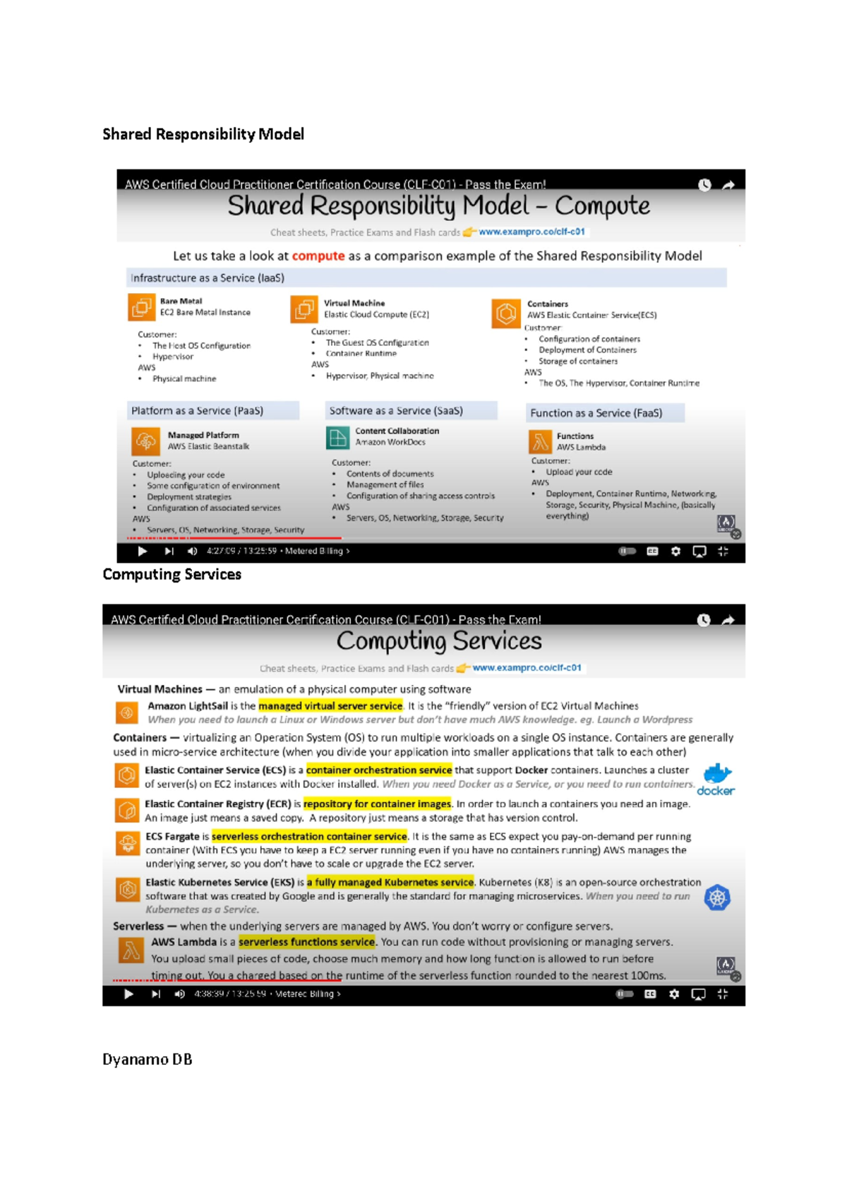 AWS - AWS - Shared Responsibility Model Computing Services Dyanamo DB ...
