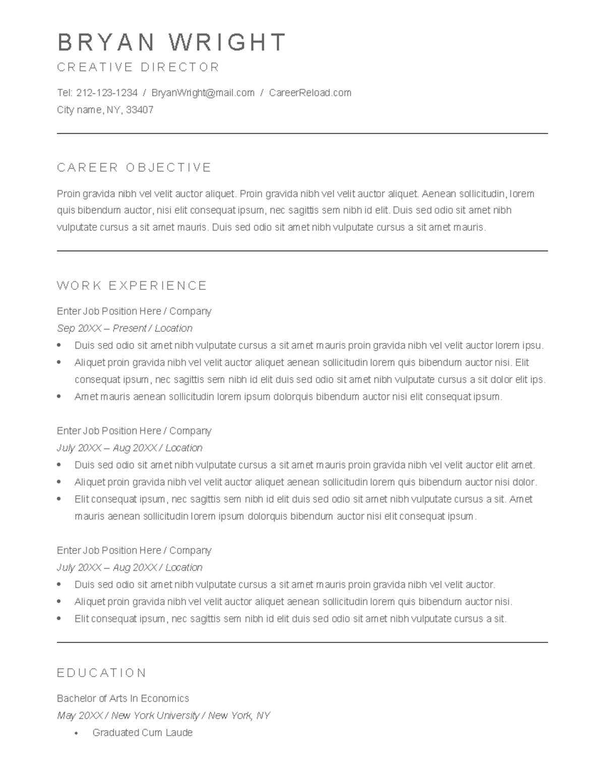 Resume-template-bryan - B R Y A N W R I G H T C R E A T I V E D I R E C ...