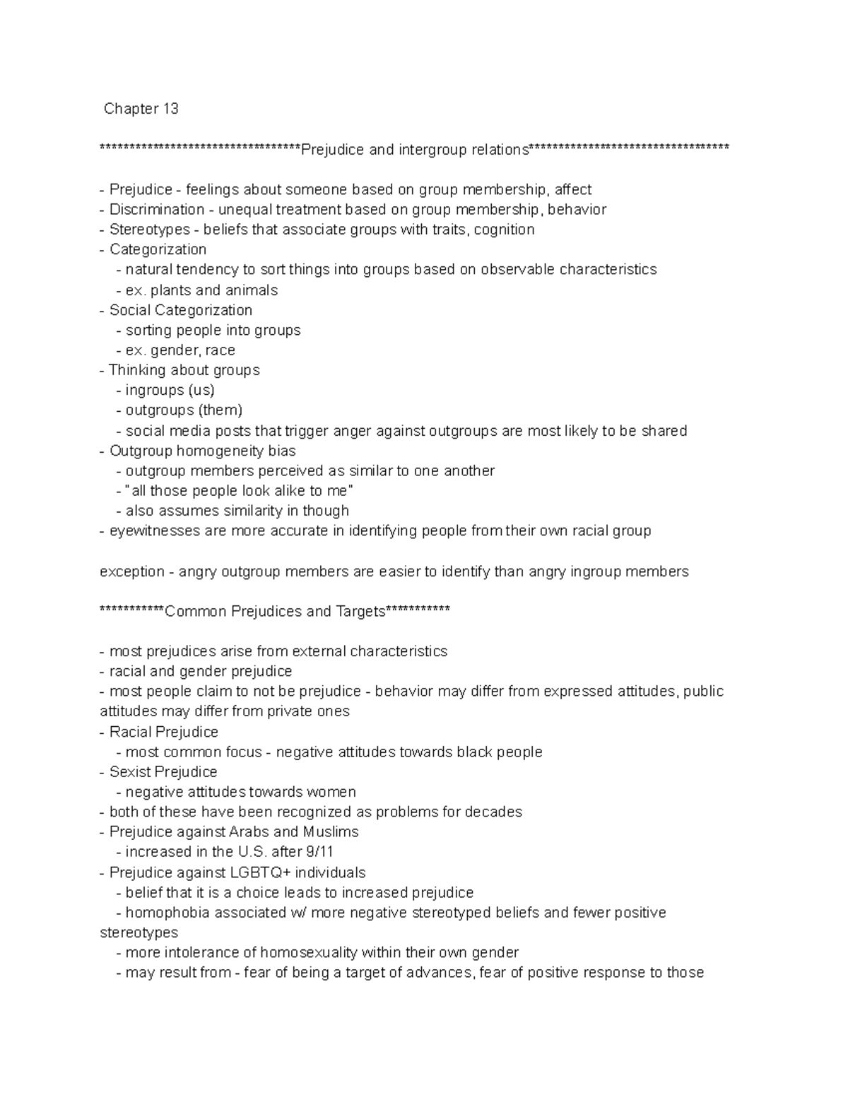 Chapter 13 - Prejudices - Chapter 13 Prejudice and intergroup relations ...