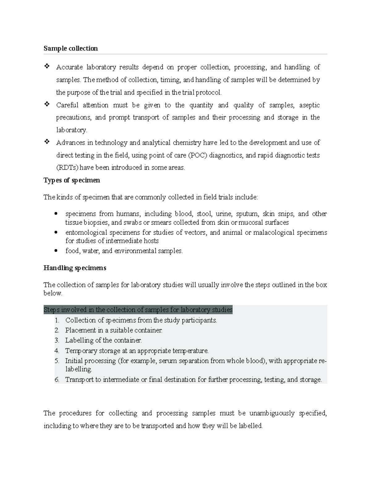 Sample collection - good - Sample collection Accurate laboratory ...