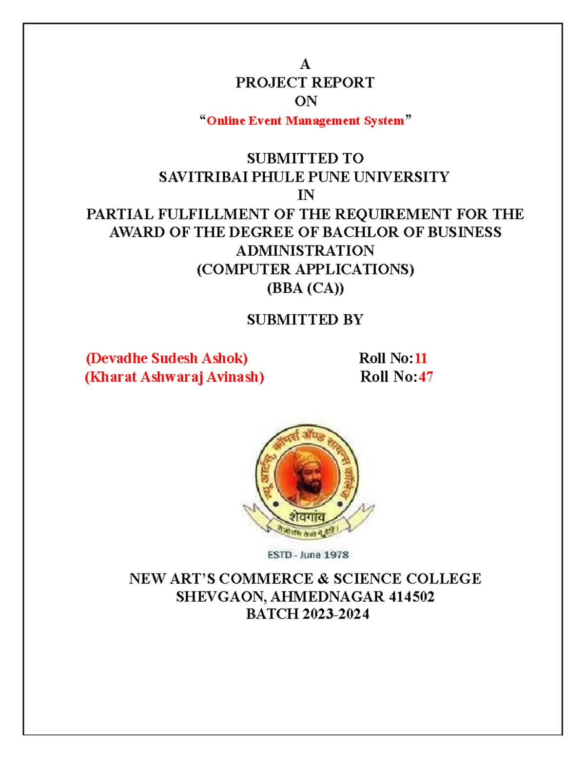 Online Event Management A PROJECT REPORT ON Event Management